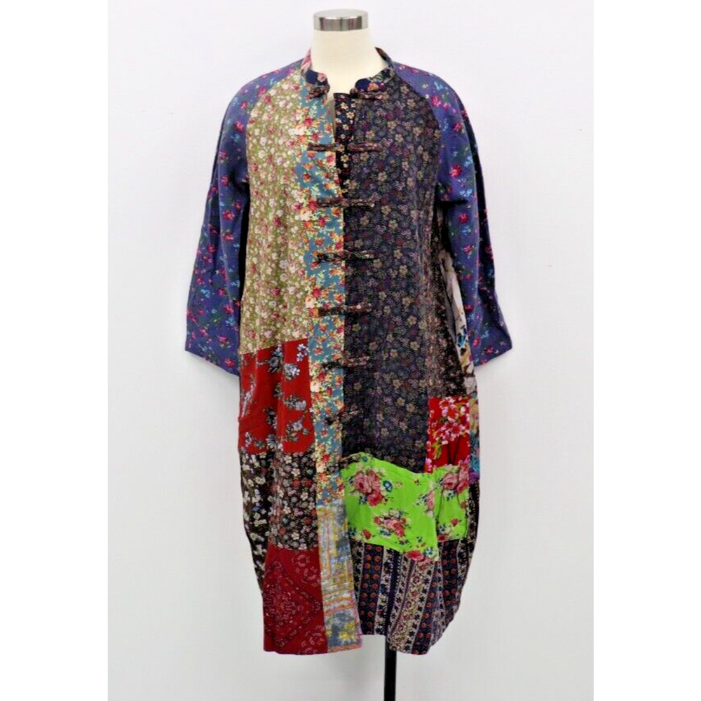 Kimono Womens Large Coat Dress Patchwork Floral Bohemian Art to Wear Lagnenlook